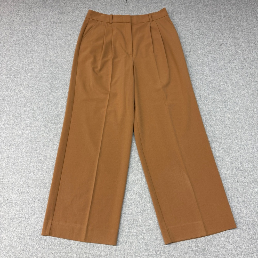 Halogen Wide Leg Trousers Size 14 Camel Brown Pleated High Rise Dress Pants 0856